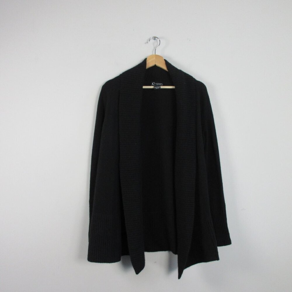 C by Bloomingdale's Open Front Women's Cardigan S Black 2 Ply Cashmere Drape 334